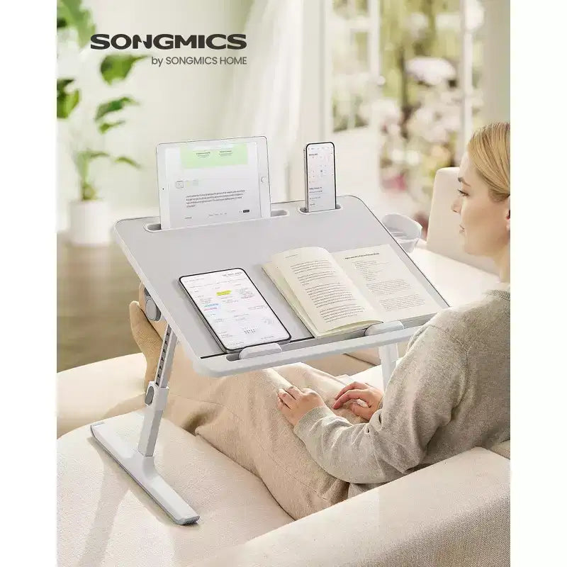 SONGMICS Bed Laptop Desk,Foldable Bed Desk for Laptop,15.7 x 22 Inches Large Desktop,120 Stepless Tilt,Adjustable Height,Cup Holder
