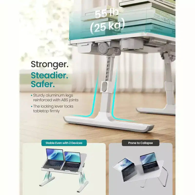 SONGMICS Bed Laptop Desk,Foldable Bed Desk for Laptop,15.7 x 22 Inches Large Desktop,120 Stepless Tilt,Adjustable Height,Cup Holder