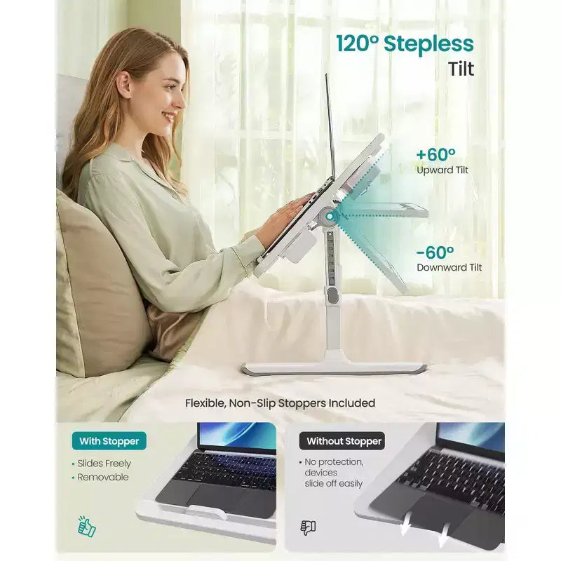 SONGMICS Bed Laptop Desk,Foldable Bed Desk for Laptop,15.7 x 22 Inches Large Desktop,120 Stepless Tilt,Adjustable Height,Cup Holder