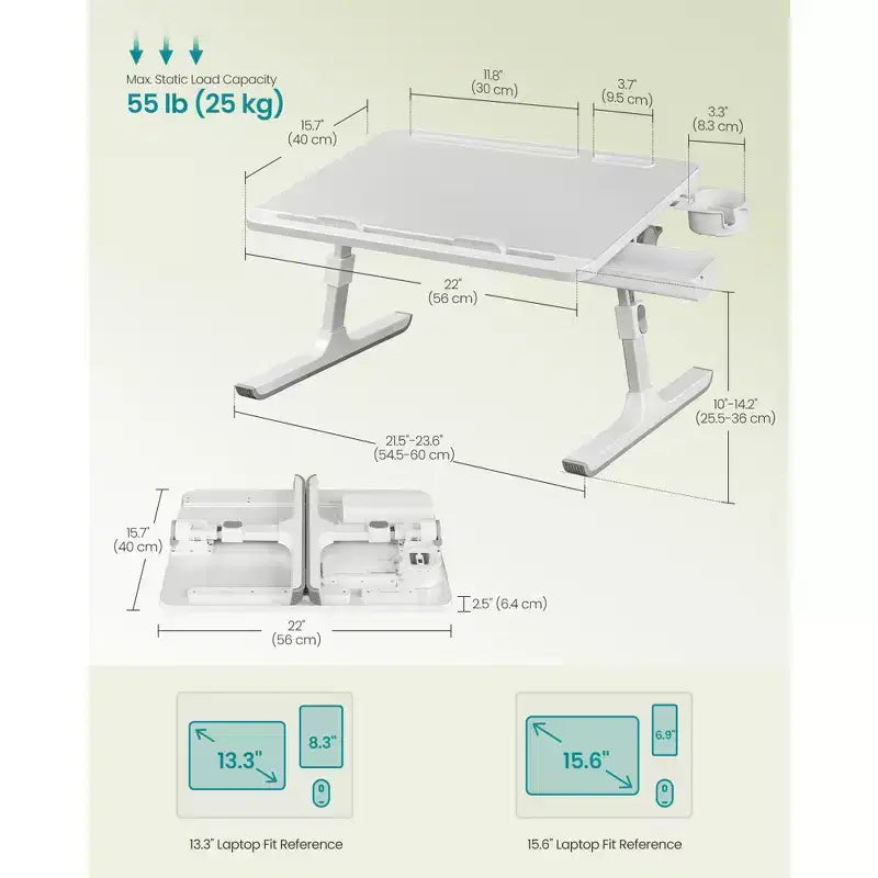 SONGMICS Bed Laptop Desk,Foldable Bed Desk for Laptop,15.7 x 22 Inches Large Desktop,120 Stepless Tilt,Adjustable Height,Cup Holder