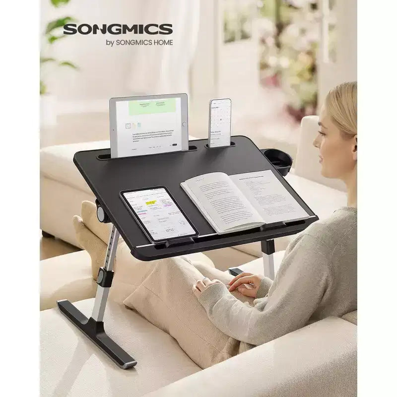 SONGMICS Bed Laptop Desk,Foldable Bed Desk for Laptop,15.7 x 22 Inches Large Desktop,120 Stepless Tilt,Adjustable Height,Cup Holder