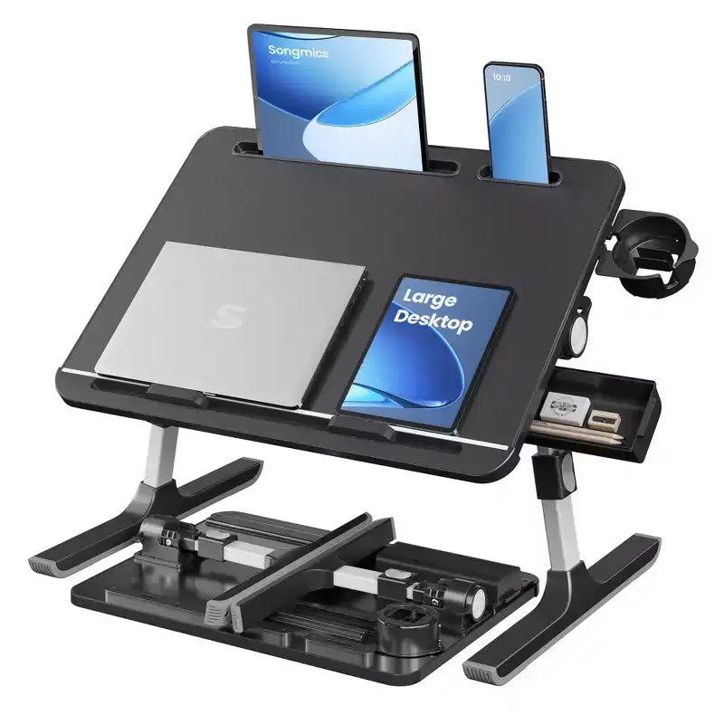 SONGMICS Bed Laptop Desk,Foldable Bed Desk for Laptop,15.7 x 22 Inches Large Desktop,120 Stepless Tilt,Adjustable Height,Cup Holder