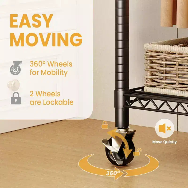GustoWave 80 Heavy Duty Rolling Clothes Rack with Double Hanging Rods and Adjustable Shelves for Home Organization