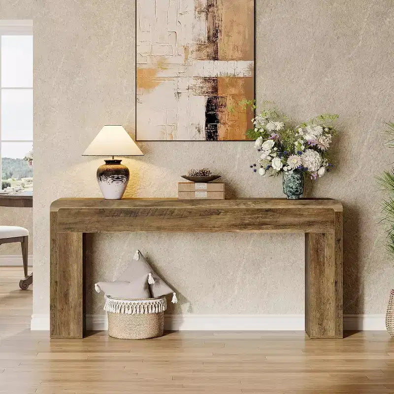 Lantine 70.9-Inch Extra Long Console Table, Rustic Wooden Sofa Table for Living Room, Entryway, Hallway, Foyer (Brown)