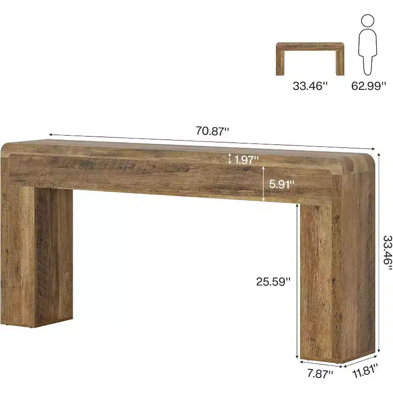 Lantine 70.9-Inch Extra Long Console Table, Rustic Wooden Sofa Table for Living Room, Entryway, Hallway, Foyer (Brown)