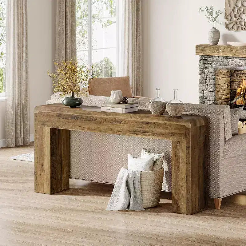 Lantine 70.9-Inch Extra Long Console Table, Rustic Wooden Sofa Table for Living Room, Entryway, Hallway, Foyer (Brown)