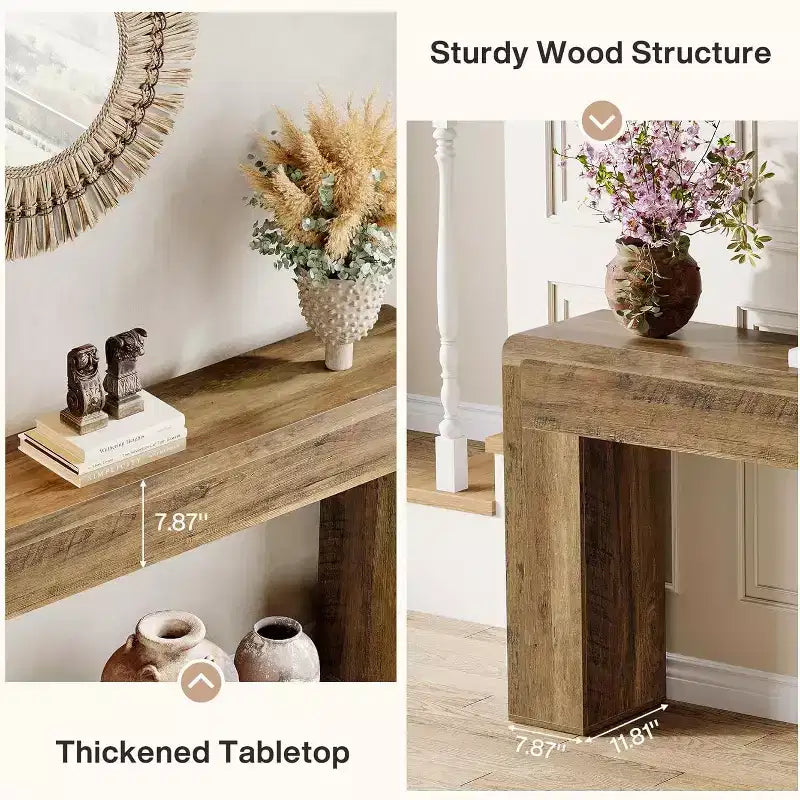 Lantine 70.9-Inch Extra Long Console Table, Rustic Wooden Sofa Table for Living Room, Entryway, Hallway, Foyer (Brown)