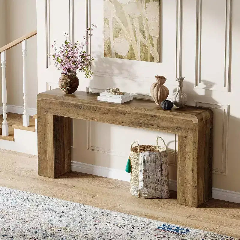 Lantine 70.9-Inch Extra Long Console Table, Rustic Wooden Sofa Table for Living Room, Entryway, Hallway, Foyer (Brown)