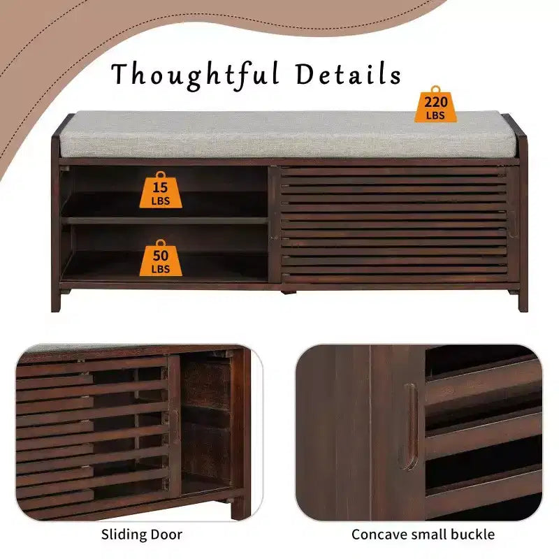 TUYOHW Shoe Bench with Shutter Design & Cushion,Wood Veneer Entryway Storage Bench with Hidden Compartment- 5 Colors