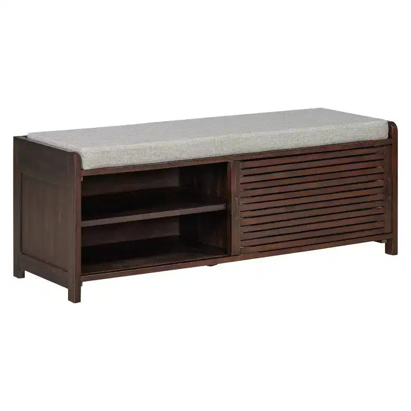 TUYOHW Shoe Bench with Shutter Design & Cushion,Wood Veneer Entryway Storage Bench with Hidden Compartment- 5 Colors