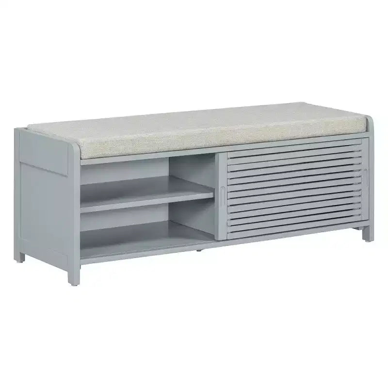 TUYOHW Shoe Bench with Shutter Design & Cushion,Wood Veneer Entryway Storage Bench with Hidden Compartment- 5 Colors