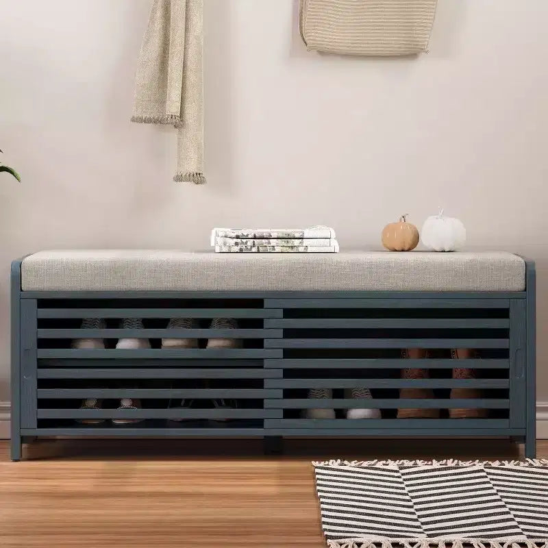 TUYOHW Shoe Bench with Shutter Design & Cushion,Wood Veneer Entryway Storage Bench with Hidden Compartment- 5 Colors
