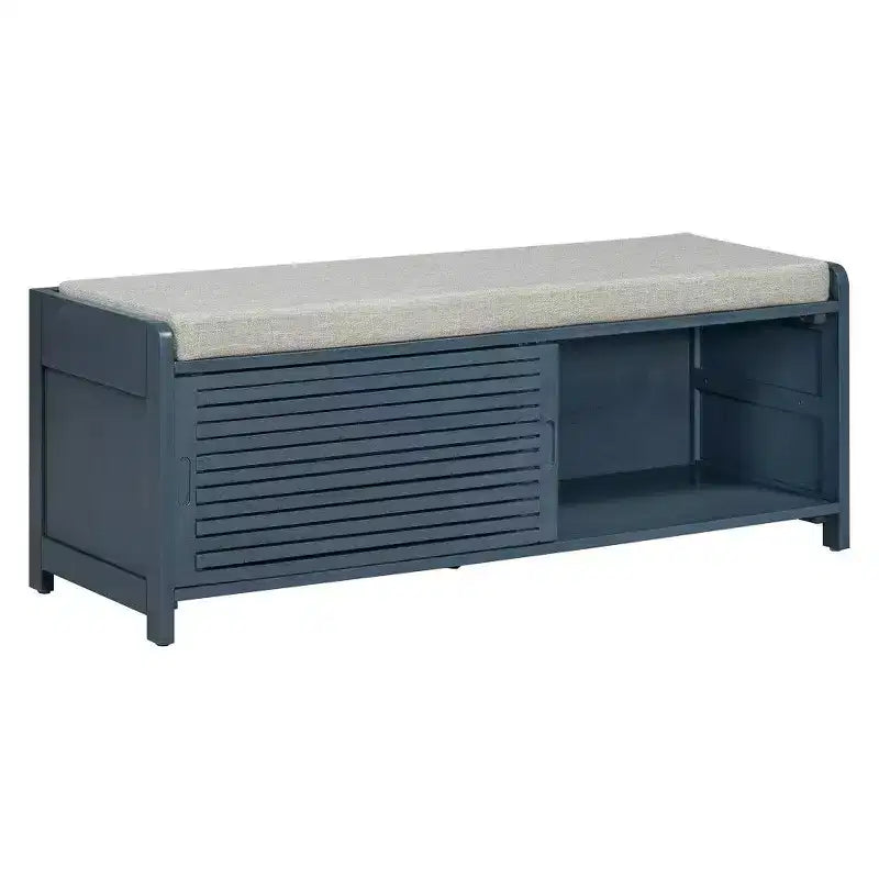 TUYOHW Shoe Bench with Shutter Design & Cushion,Wood Veneer Entryway Storage Bench with Hidden Compartment- 5 Colors