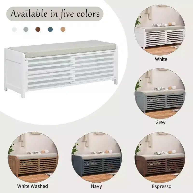 TUYOHW Shoe Bench with Shutter Design & Cushion,Wood Veneer Entryway Storage Bench with Hidden Compartment- 5 Colors