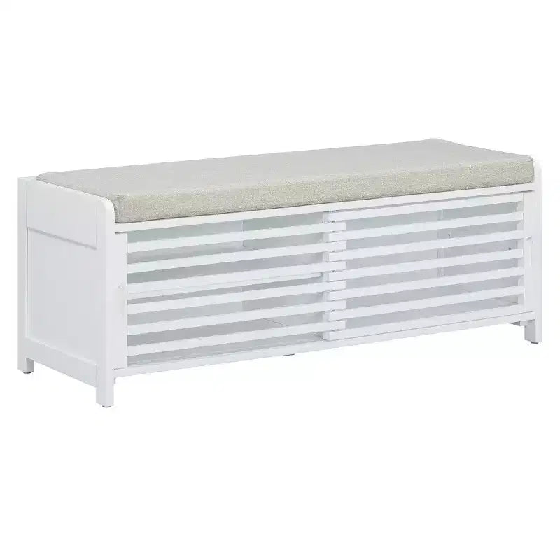 TUYOHW Shoe Bench with Shutter Design & Cushion,Wood Veneer Entryway Storage Bench with Hidden Compartment- 5 Colors