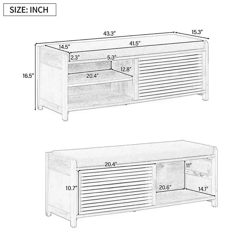 TUYOHW Shoe Bench with Shutter Design & Cushion,Wood Veneer Entryway Storage Bench with Hidden Compartment- 5 Colors