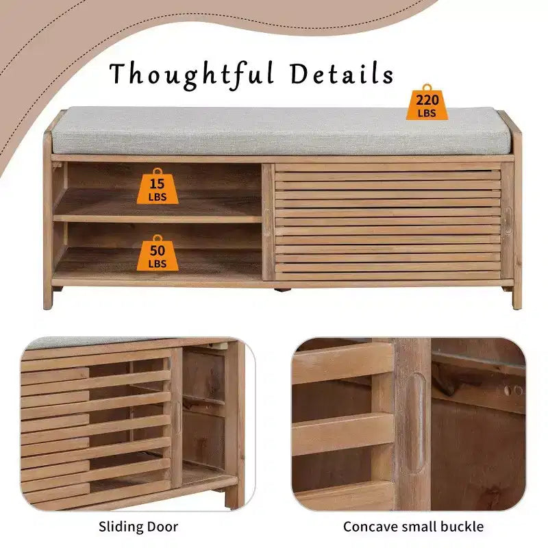 TUYOHW Shoe Bench with Shutter Design & Cushion,Wood Veneer Entryway Storage Bench with Hidden Compartment- 5 Colors