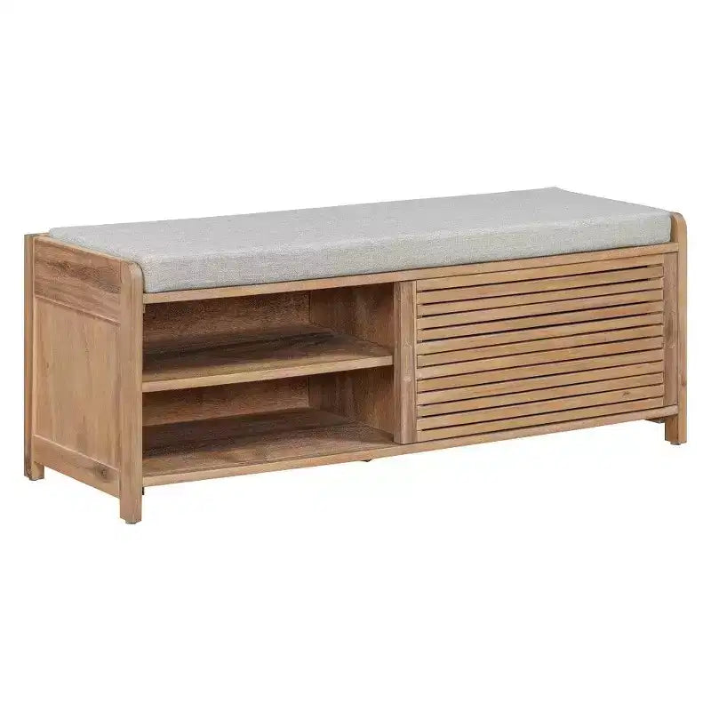 TUYOHW Shoe Bench with Shutter Design & Cushion,Wood Veneer Entryway Storage Bench with Hidden Compartment- 5 Colors