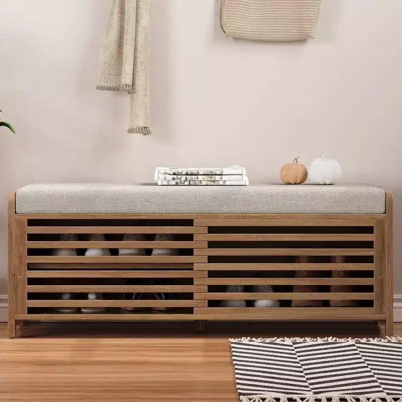 TUYOHW Shoe Bench with Shutter Design & Cushion,Wood Veneer Entryway Storage Bench with Hidden Compartment- 5 Colors
