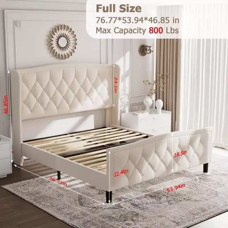 Full/Queen Size Bed Frame,Upholstered Platform Bed with Wingback Storage Headboard,Wooden Slats Support, No Box Spring Needed, Easy Assembly