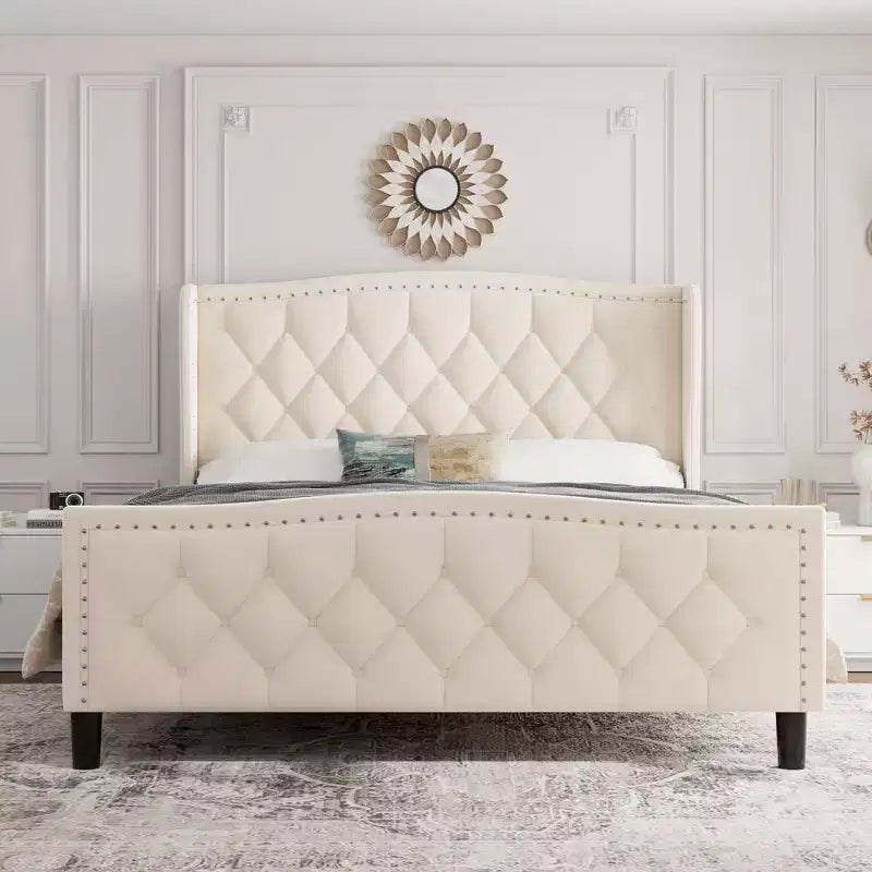 Full/Queen Size Bed Frame,Upholstered Platform Bed with Wingback Storage Headboard,Wooden Slats Support, No Box Spring Needed, Easy Assembly