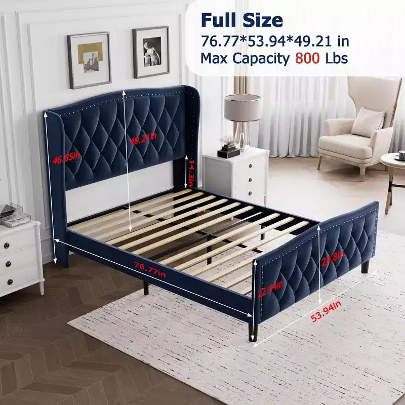 Full/Queen Size Bed Frame,Upholstered Platform Bed with Wingback Storage Headboard,Wooden Slats Support, No Box Spring Needed, Easy Assembly