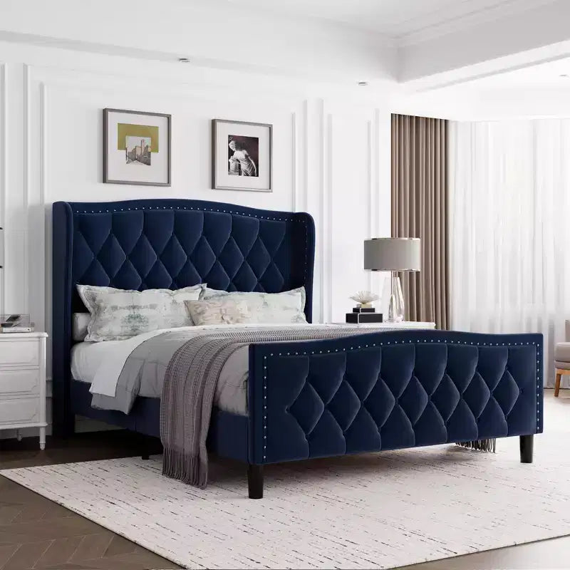 Full/Queen Size Bed Frame,Upholstered Platform Bed with Wingback Storage Headboard,Wooden Slats Support, No Box Spring Needed, Easy Assembly