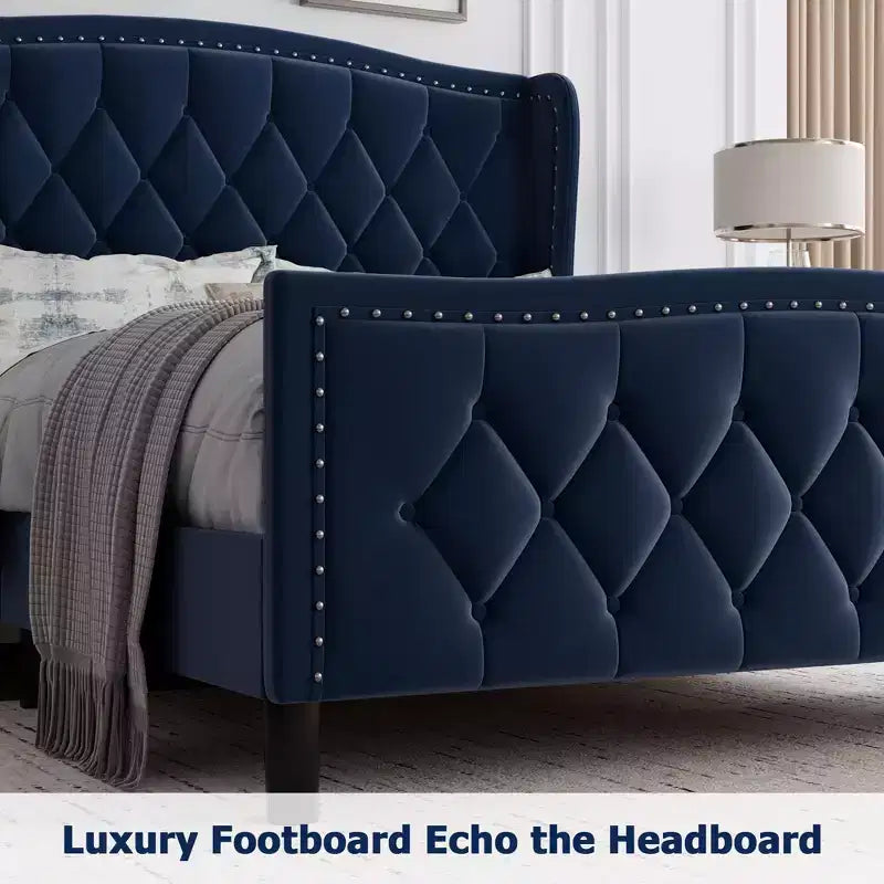 Full/Queen Size Bed Frame,Upholstered Platform Bed with Wingback Storage Headboard,Wooden Slats Support, No Box Spring Needed, Easy Assembly