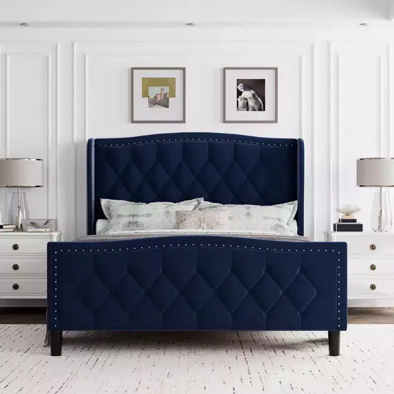 Full/Queen Size Bed Frame,Upholstered Platform Bed with Wingback Storage Headboard,Wooden Slats Support, No Box Spring Needed, Easy Assembly