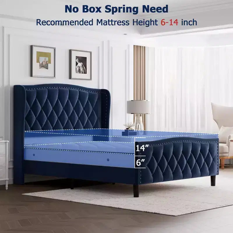 Full/Queen Size Bed Frame,Upholstered Platform Bed with Wingback Storage Headboard,Wooden Slats Support, No Box Spring Needed, Easy Assembly