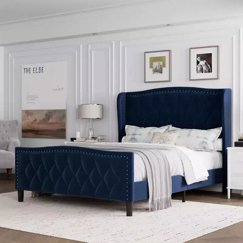 Full/Queen Size Bed Frame,Upholstered Platform Bed with Wingback Storage Headboard,Wooden Slats Support, No Box Spring Needed, Easy Assembly