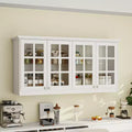 Hitow Kitchen Wall Cabinet with Grid-Pattern Glass Front Sturdy Wall-Mounted Kitchen Storage Pantry Cabinet with Glass Shelf Safety Reinforced White