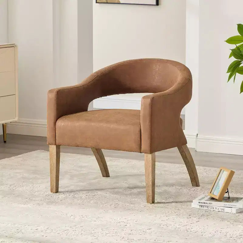 TUYOHW Accent Dining Chairs Set of 1 with Open Backrest & Armrests,Kitchen Chairs with Solid Wood Legs,Barrel Chairs for Living Room