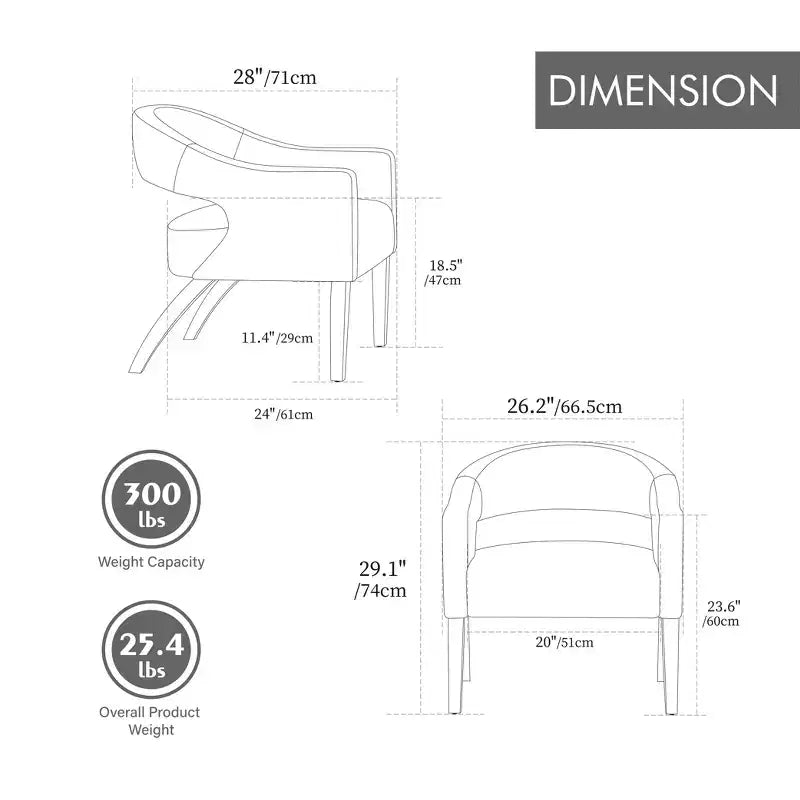 TUYOHW Accent Dining Chairs Set of 1 with Open Backrest & Armrests,Kitchen Chairs with Solid Wood Legs,Barrel Chairs for Living Room