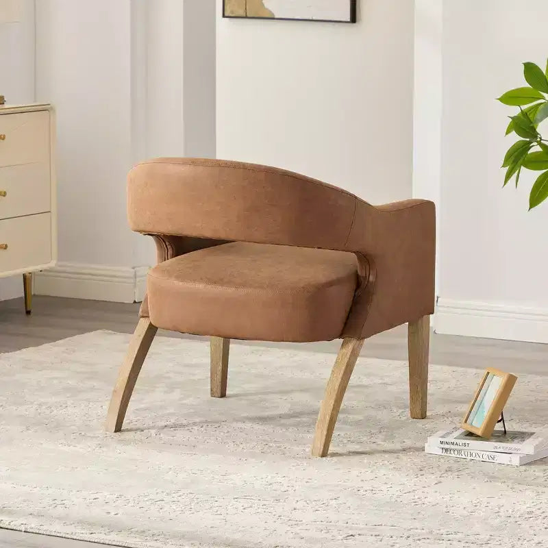 TUYOHW Accent Dining Chairs Set of 1 with Open Backrest & Armrests,Kitchen Chairs with Solid Wood Legs,Barrel Chairs for Living Room