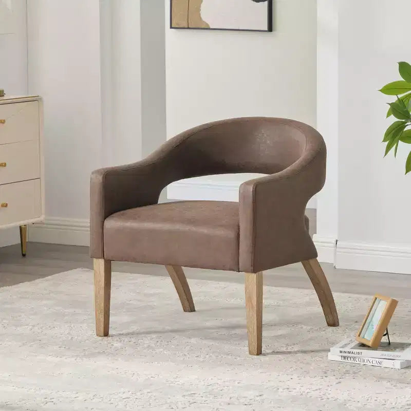 TUYOHW Accent Dining Chairs Set of 1 with Open Backrest & Armrests,Kitchen Chairs with Solid Wood Legs,Barrel Chairs for Living Room