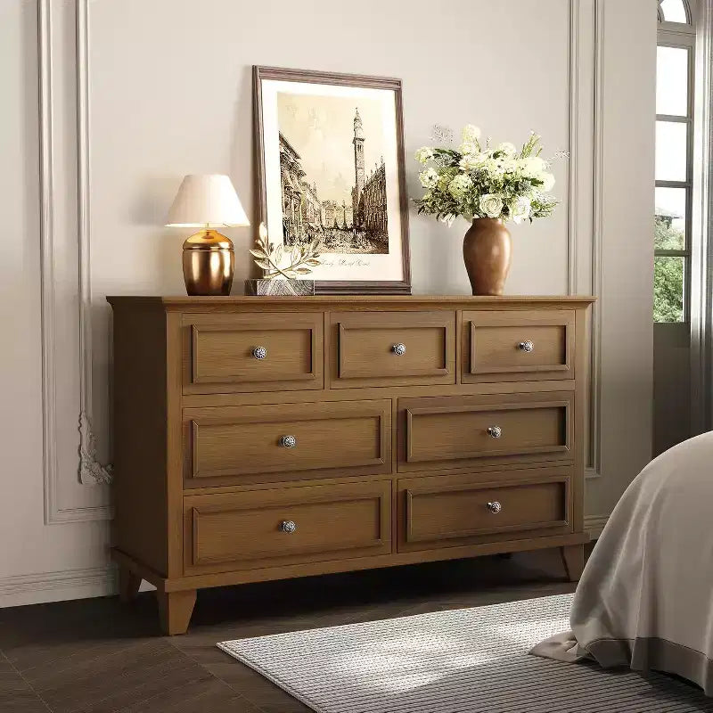 7 Drawer Dresser, Large Wooden Storage Chest of Drawers, 47 Wide Dresser TV Stand, Drawer Organizer for Bedroom, Living Room, Hallway, Entryway