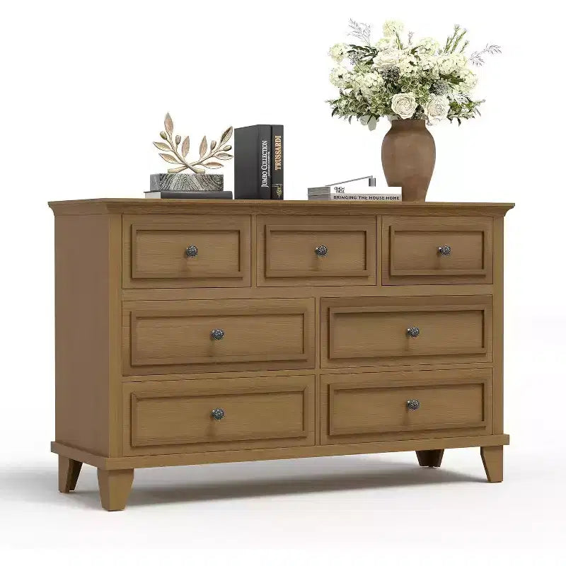 7 Drawer Dresser, Large Wooden Storage Chest of Drawers, 47 Wide Dresser TV Stand, Drawer Organizer for Bedroom, Living Room, Hallway, Entryway