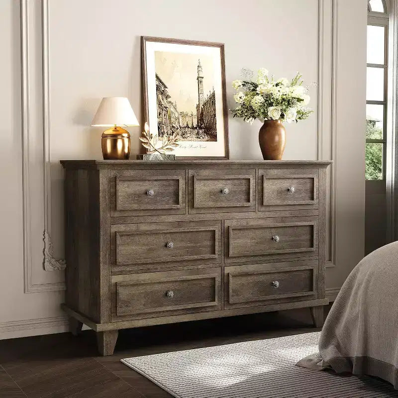 7 Drawer Dresser, Large Wooden Storage Chest of Drawers, 47 Wide Dresser TV Stand, Drawer Organizer for Bedroom, Living Room, Hallway, Entryway