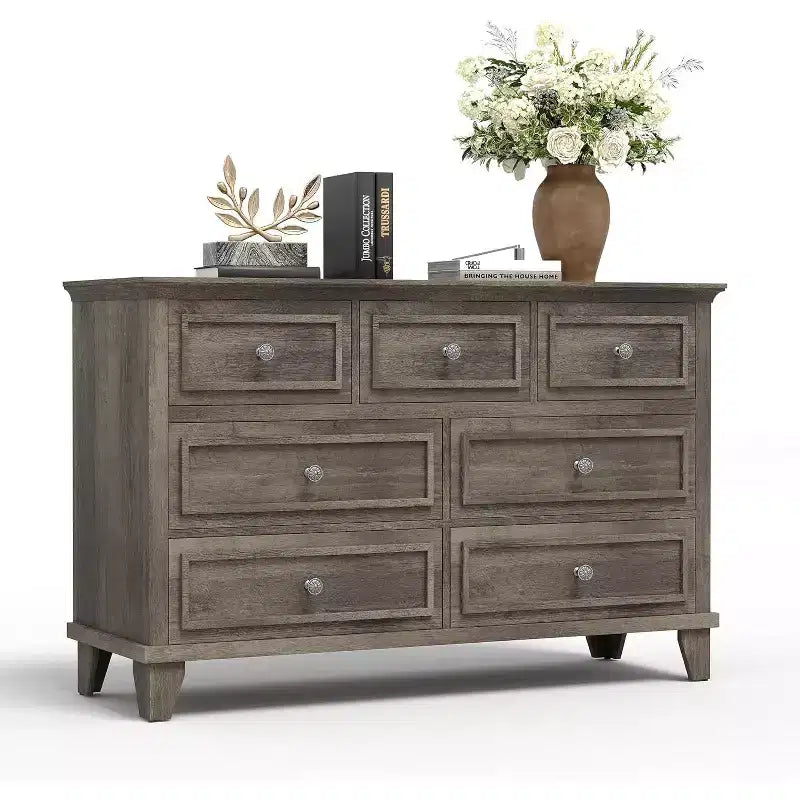 7 Drawer Dresser, Large Wooden Storage Chest of Drawers, 47 Wide Dresser TV Stand, Drawer Organizer for Bedroom, Living Room, Hallway, Entryway