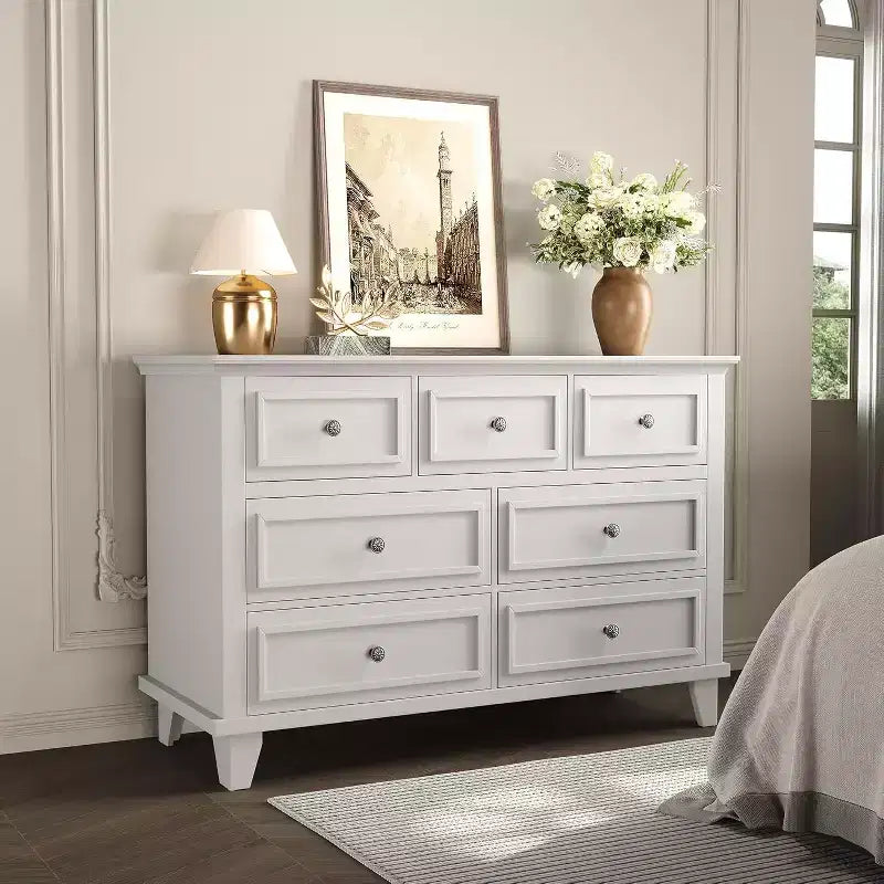 7 Drawer Dresser, Large Wooden Storage Chest of Drawers, 47 Wide Dresser TV Stand, Drawer Organizer for Bedroom, Living Room, Hallway, Entryway