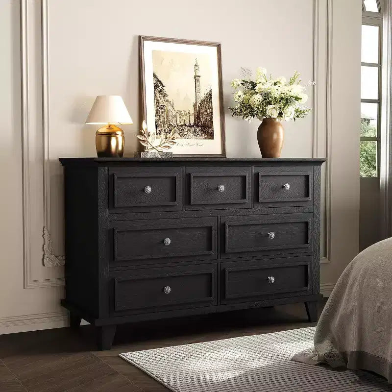7 Drawer Dresser, Large Wooden Storage Chest of Drawers, 47 Wide Dresser TV Stand, Drawer Organizer for Bedroom, Living Room, Hallway, Entryway