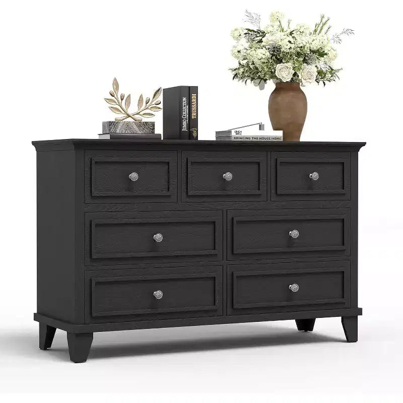 7 Drawer Dresser, Large Wooden Storage Chest of Drawers, 47 Wide Dresser TV Stand, Drawer Organizer for Bedroom, Living Room, Hallway, Entryway