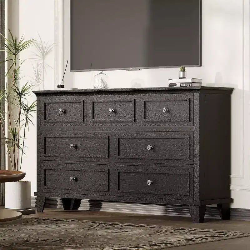 7 Drawer Dresser, Large Wooden Storage Chest of Drawers, 47 Wide Dresser TV Stand, Drawer Organizer for Bedroom, Living Room, Hallway, Entryway