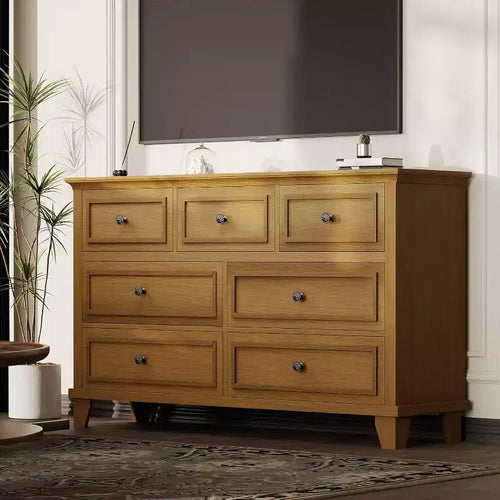 7 Drawer Dresser, Large Wooden Storage Chest of Drawers, 47 Wide Dresser TV Stand, Drawer Organizer for Bedroom, Living Room, Hallway, Entryway