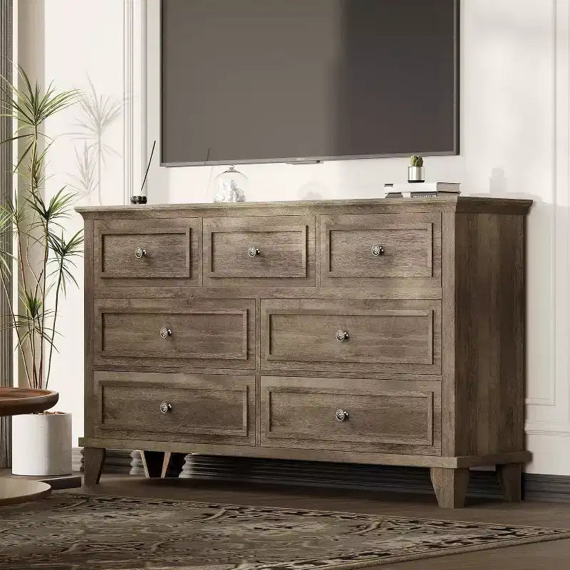 7 Drawer Dresser, Large Wooden Storage Chest of Drawers, 47 Wide Dresser TV Stand, Drawer Organizer for Bedroom, Living Room, Hallway, Entryway