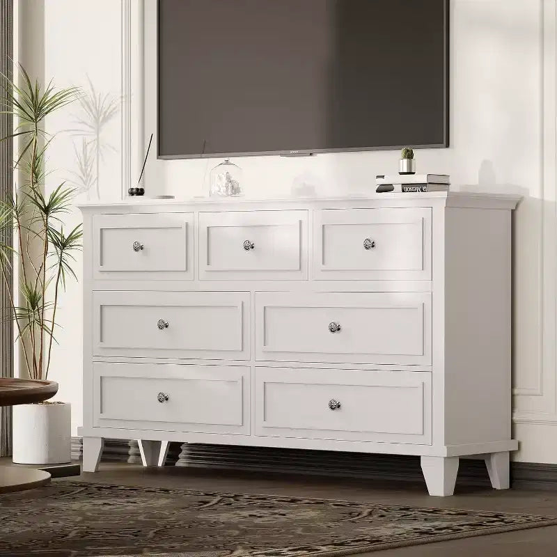 7 Drawer Dresser, Large Wooden Storage Chest of Drawers, 47 Wide Dresser TV Stand, Drawer Organizer for Bedroom, Living Room, Hallway, Entryway