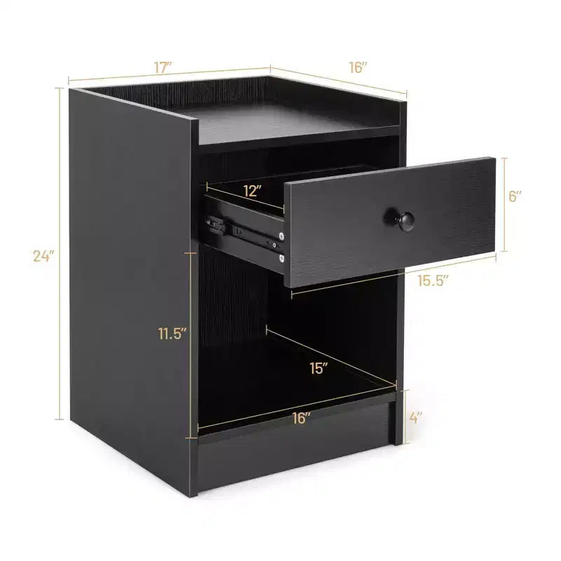 Costway Set of 2 Nightstand with Drawer Cabinet End Side Table Raised Top