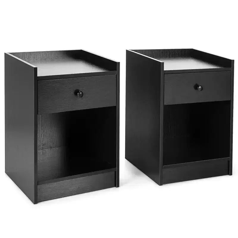 Costway Set of 2 Nightstand with Drawer Cabinet End Side Table Raised Top