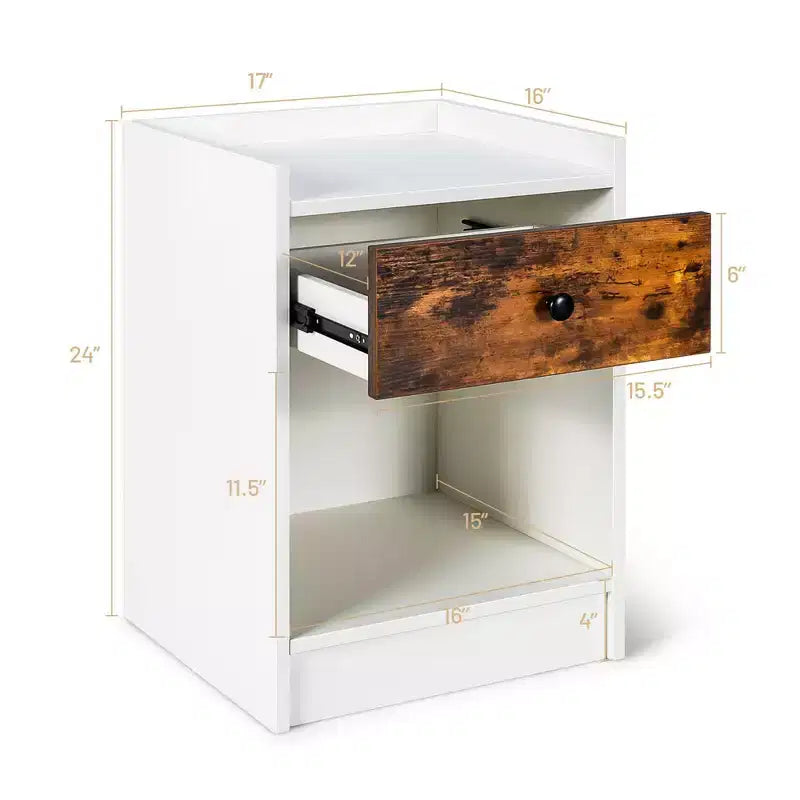 Costway Set of 2 Nightstand with Drawer Cabinet End Side Table Raised Top